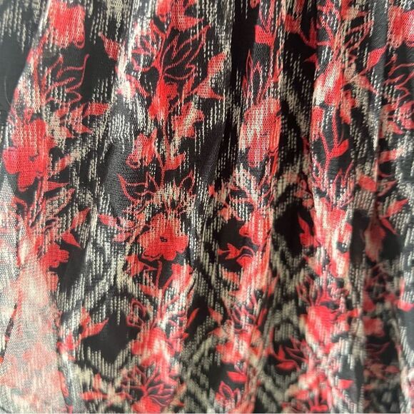 Free People Red Black Leaf Pattern Chiffon Spaghetti Strap Sun Dress - Picture 7 of 10